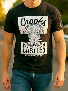 MEN'S CROOKS & CASTLES SHIRT MENS SIZE LARGE MEDUSA HEAD SNAKE LOGO (L)